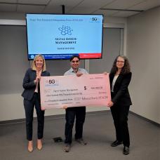 Amanda Toman, DoD OUSD(R&E) (left) and Rebecca Dorch, NTIA/ITS (right) with Stage Two Emulated Integration Prize winner Ruffy Zarookian, Signal System Management (middle)