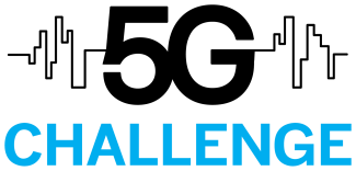 5G Challenge logo. the charactors 5G set on a city scape outline with the word Challenge in blue and all capital letters below